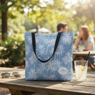 Hawaiian Palm Tree Silhouette Patroon Blauw ID1093 Tote Bag