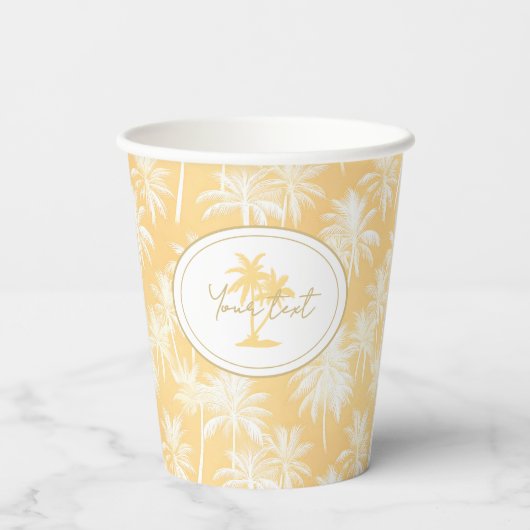 Hawaiian Palm Tree Silhouette Patroon Goud ID1093 Papieren Bekers (Achterkant)