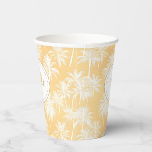 Hawaiian Palm Tree Silhouette Patroon Goud ID1093 Papieren Bekers (Rechts)