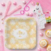 Hawaiian Palm Tree Silhouette Patroon Goud ID1093 Papieren Bordje (Feest)