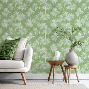 Hawaiian Palm Tree Silhouette Patroon Groen ID1093 Behang