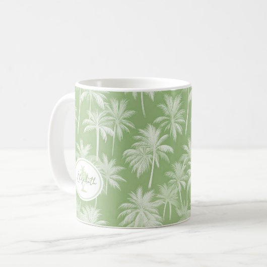Hawaiian Palm Tree Silhouette Patroon Groen ID1093 Koffiemok (Voorkant links)