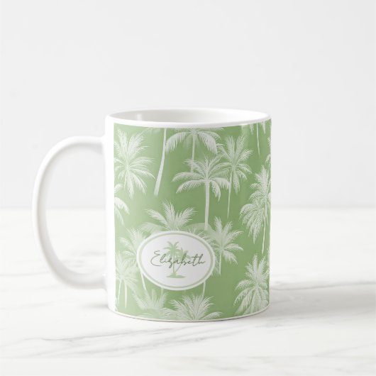 Hawaiian Palm Tree Silhouette Patroon Groen ID1093 Koffiemok (Links)