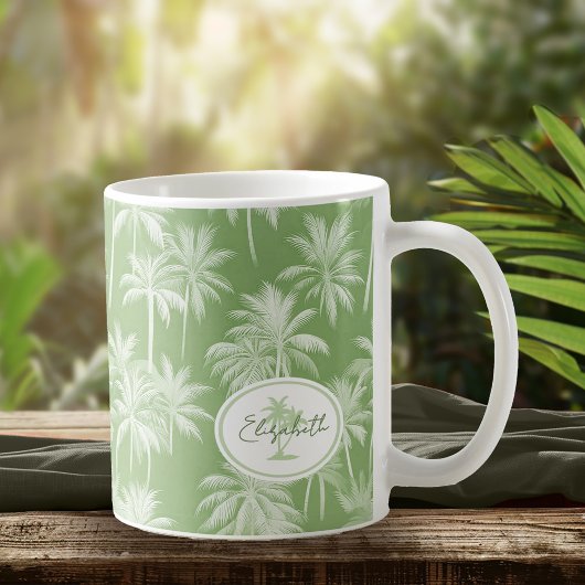 Hawaiian Palm Tree Silhouette Patroon Groen ID1093 Koffiemok