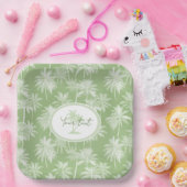 Hawaiian Palm Tree Silhouette Patroon Groen ID1093 Papieren Bordje (Feest)