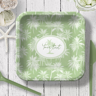 Hawaiian Palm Tree Silhouette Patroon Groen ID1093 Papieren Bordje