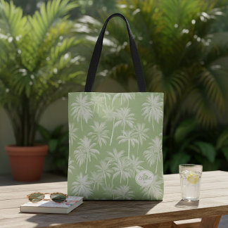 Hawaiian Palm Tree Silhouette Patroon Groen ID1093 Tote Bag