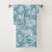 Hawaiian Palm Tree Silhouette Pattern Blauwgroen I Bad Handdoek (Insitu)