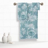 Hawaiian Palm Tree Silhouette Pattern Blauwgroen I Bad Handdoek