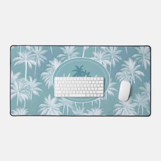 Hawaiian Palm Tree Silhouette Pattern Blauwgroen I Bureaumat (Keyboard & Muis)