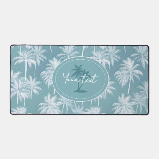 Hawaiian Palm Tree Silhouette Pattern Blauwgroen I Bureaumat (Voorkant)