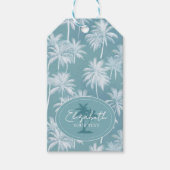 Hawaiian Palm Tree Silhouette Pattern Blauwgroen I Cadeaulabel (Voorkant)