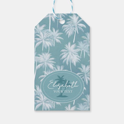 Hawaiian Palm Tree Silhouette Pattern Blauwgroen I Cadeaulabel (Voorkant)