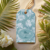 Hawaiian Palm Tree Silhouette Pattern Blauwgroen I Cadeaulabel