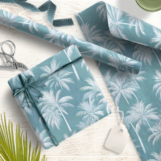 Hawaiian Palm Tree Silhouette Pattern Blauwgroen I Cadeaupapier