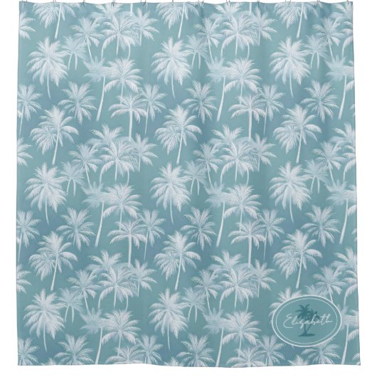 Hawaiian Palm Tree Silhouette Pattern Blauwgroen I Douchegordijn (Voorkant)