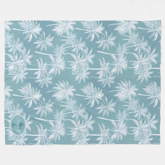 Hawaiian Palm Tree Silhouette Pattern Blauwgroen I Fleece Deken (Voorkant (Horizontaal))