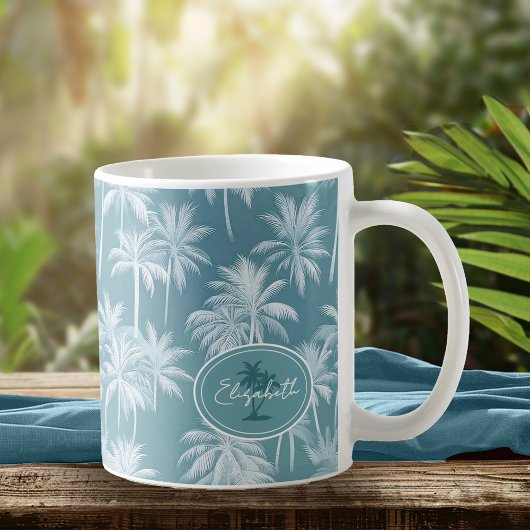 Hawaiian Palm Tree Silhouette Pattern Blauwgroen I Koffiemok