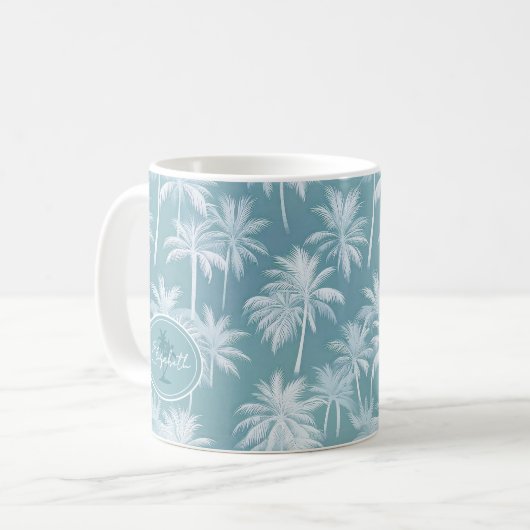 Hawaiian Palm Tree Silhouette Pattern Blauwgroen I Koffiemok (Voorkant links)