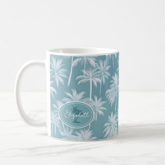 Hawaiian Palm Tree Silhouette Pattern Blauwgroen I Koffiemok (Links)