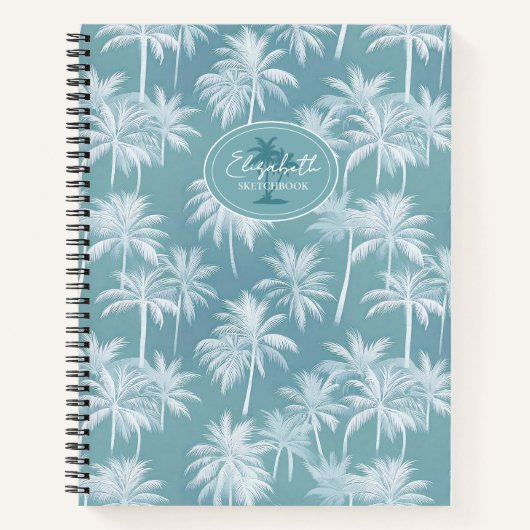 Hawaiian Palm Tree Silhouette Pattern Blauwgroen I Notitieboek (Voorkant)