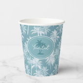 Hawaiian Palm Tree Silhouette Pattern Blauwgroen I Papieren Bekers (Achterkant)