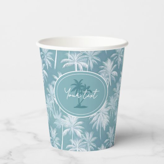 Hawaiian Palm Tree Silhouette Pattern Blauwgroen I Papieren Bekers (Achterkant)