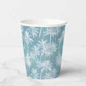 Hawaiian Palm Tree Silhouette Pattern Blauwgroen I Papieren Bekers (Rechts)