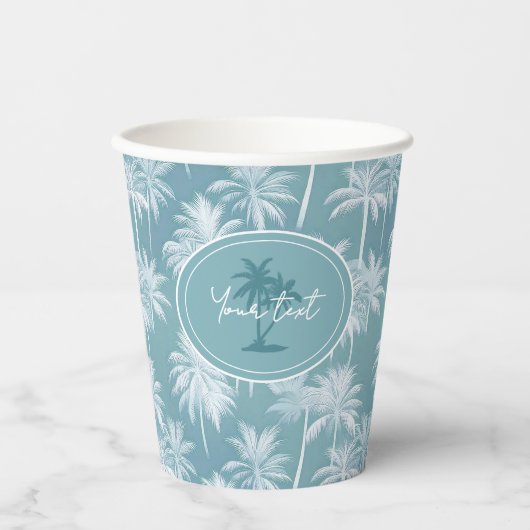 Hawaiian Palm Tree Silhouette Pattern Blauwgroen I Papieren Bekers (Voorkant)
