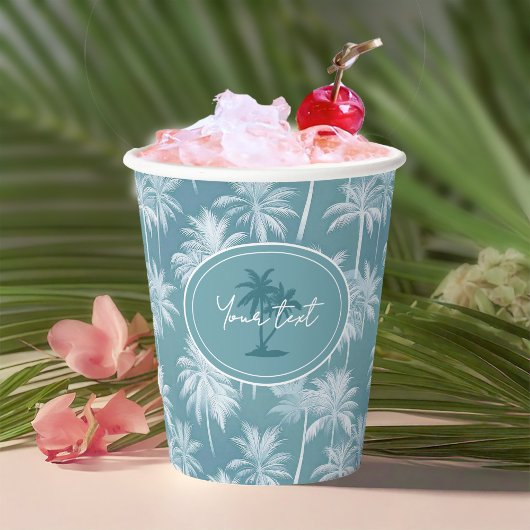 Hawaiian Palm Tree Silhouette Pattern Blauwgroen I Papieren Bekers