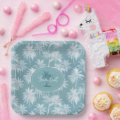 Hawaiian Palm Tree Silhouette Pattern Blauwgroen I Papieren Bordje (Feest)