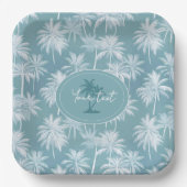 Hawaiian Palm Tree Silhouette Pattern Blauwgroen I Papieren Bordje (Voorkant)