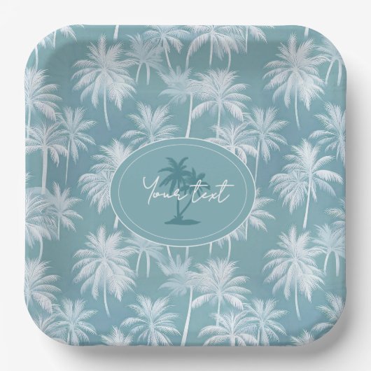 Hawaiian Palm Tree Silhouette Pattern Blauwgroen I Papieren Bordje (Voorkant)