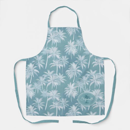 Hawaiian Palm Tree Silhouette Pattern Blauwgroen I Schort (Voorkant)