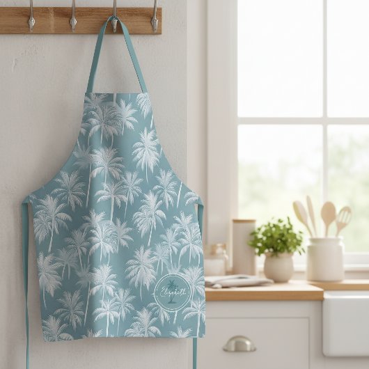 Hawaiian Palm Tree Silhouette Pattern Blauwgroen I Schort