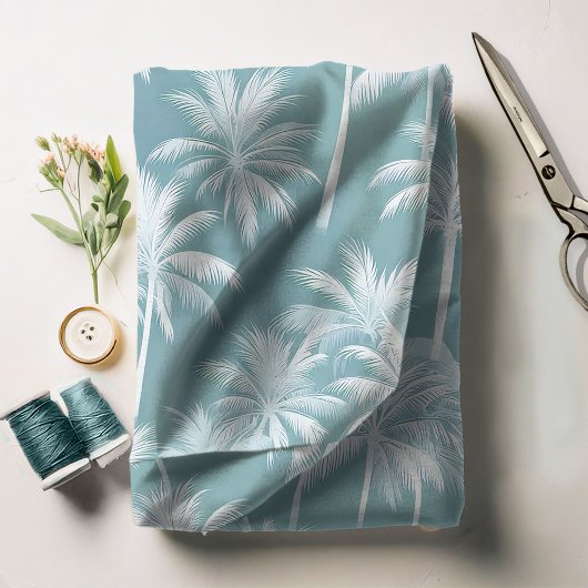 Hawaiian Palm Tree Silhouette Pattern Blauwgroen I Stof