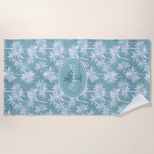 Hawaiian Palm Tree Silhouette Pattern Blauwgroen I Strandlaken (Voorkant)