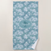 Hawaiian Palm Tree Silhouette Pattern Blauwgroen I Strandlaken (Voorkant)
