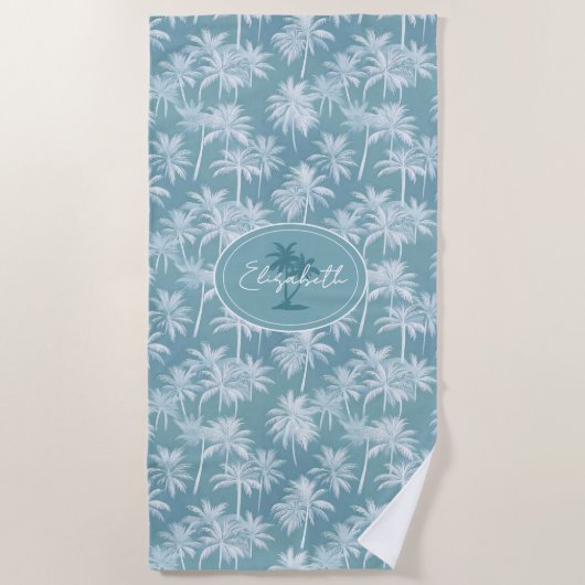 Hawaiian Palm Tree Silhouette Pattern Blauwgroen I Strandlaken (Voorkant)