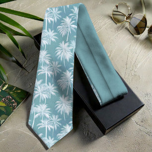 Hawaiian Palm Tree Silhouette Pattern Blauwgroen I Stropdas