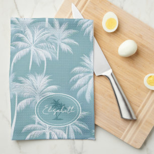Hawaiian Palm Tree Silhouette Pattern Blauwgroen I Theedoek
