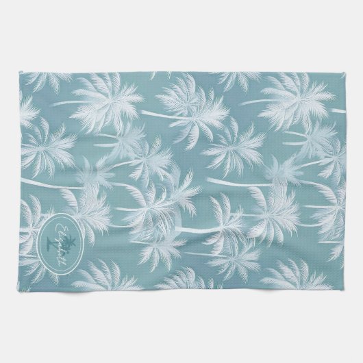 Hawaiian Palm Tree Silhouette Pattern Blauwgroen I Theedoek (Horizontaal)