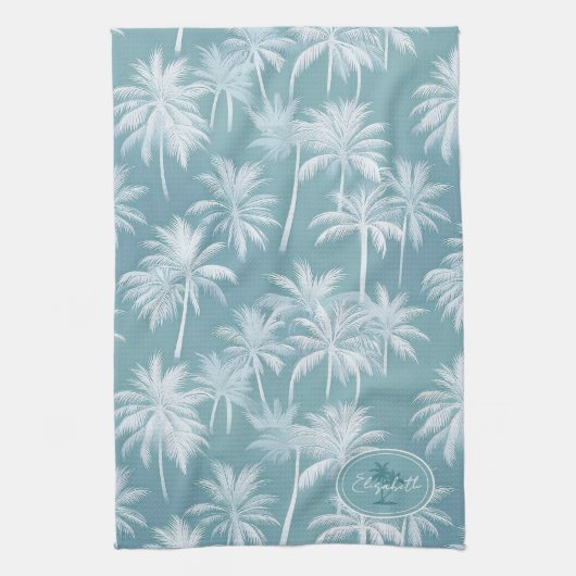 Hawaiian Palm Tree Silhouette Pattern Blauwgroen I Theedoek (Verticaal)