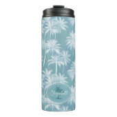 Hawaiian Palm Tree Silhouette Pattern Blauwgroen I Thermosbeker (Voorkant)