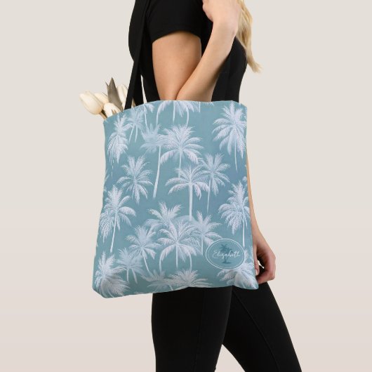 Hawaiian Palm Tree Silhouette Pattern Blauwgroen I Tote Bag (Dichtbij)