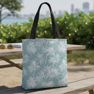 Hawaiian Palm Tree Silhouette Pattern Blauwgroen I Tote Bag