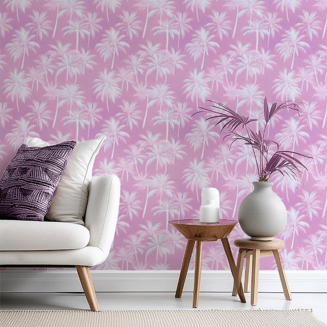 Hawaiian Palm Tree Silhouette Pattern Plum ID1093 Behang (Creator heeft geüpload)