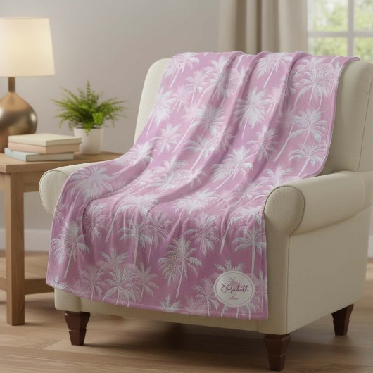 Hawaiian Palm Tree Silhouette Pattern Plum ID1093 Fleece Deken
