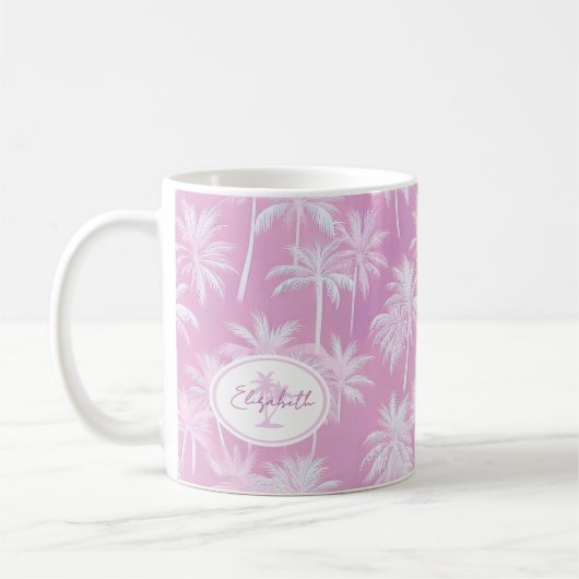 Hawaiian Palm Tree Silhouette Pattern Plum ID1093 Koffiemok (Links)