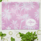 Hawaiian Palm Tree Silhouette Pattern Plum ID1093 Theedoek (Gevouwen)